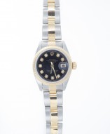 Pre-Owned 26mm Rolex Datejust in Steel and Gold with Black Diamond Dial